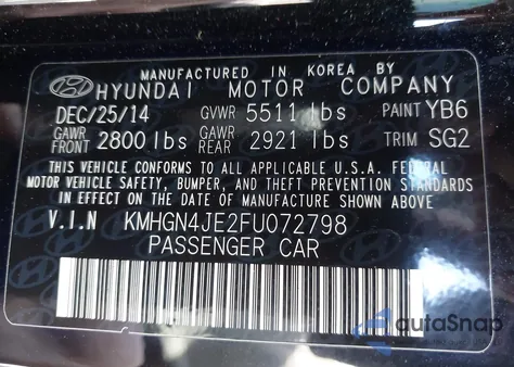 2015 Hyundai Genesis 3.8 из США, поврежденный, VIN KMHGN4JE2FU072798